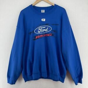 Vtg FORD Sweatshirt Mens XL Racing Motorsports Performance Fleece Blue NEW